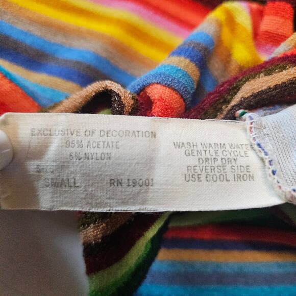 Vintage 1970's Rainbow Striped Terry Maxi Dress Retro Hippie 70's Women's S 3684 - Picture 3 of 7